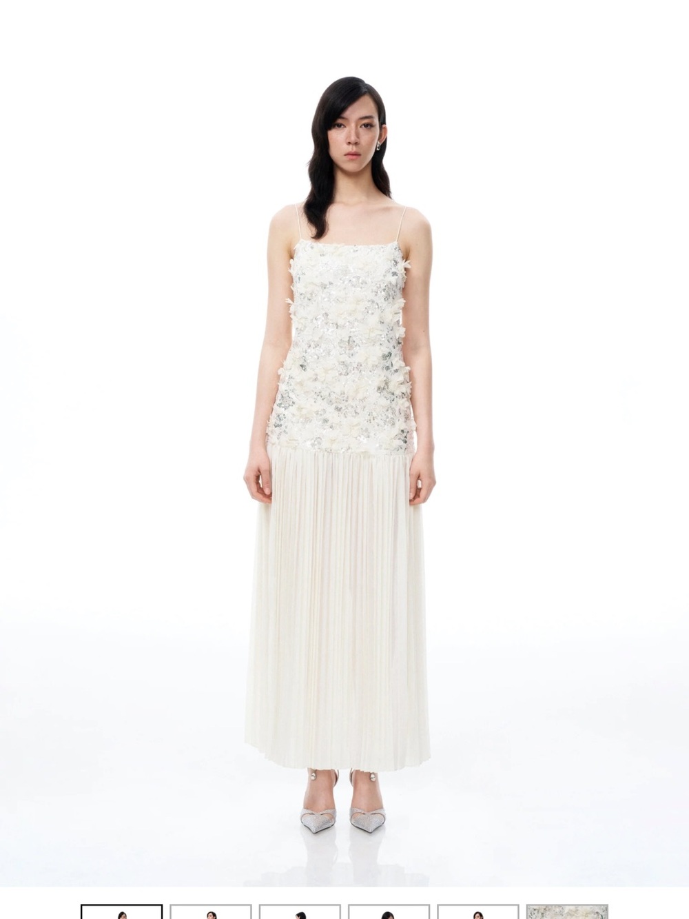 JW PEI Galadriel Ivory Floral-Appliqué Spaghetti-Strap Maxi Dress